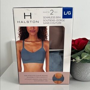 BR6- Halston Heritage Seamless Bra 2-Pack - Slate Blue and Taupe